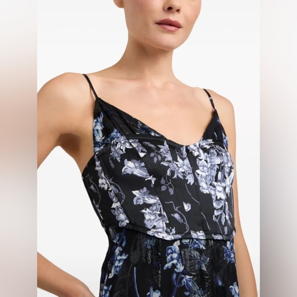CINQ A SEPT Coastal Floral Glenda Cascading Ruffle Lurex Metallic Dress 12 NWT - Picture 6 of 16